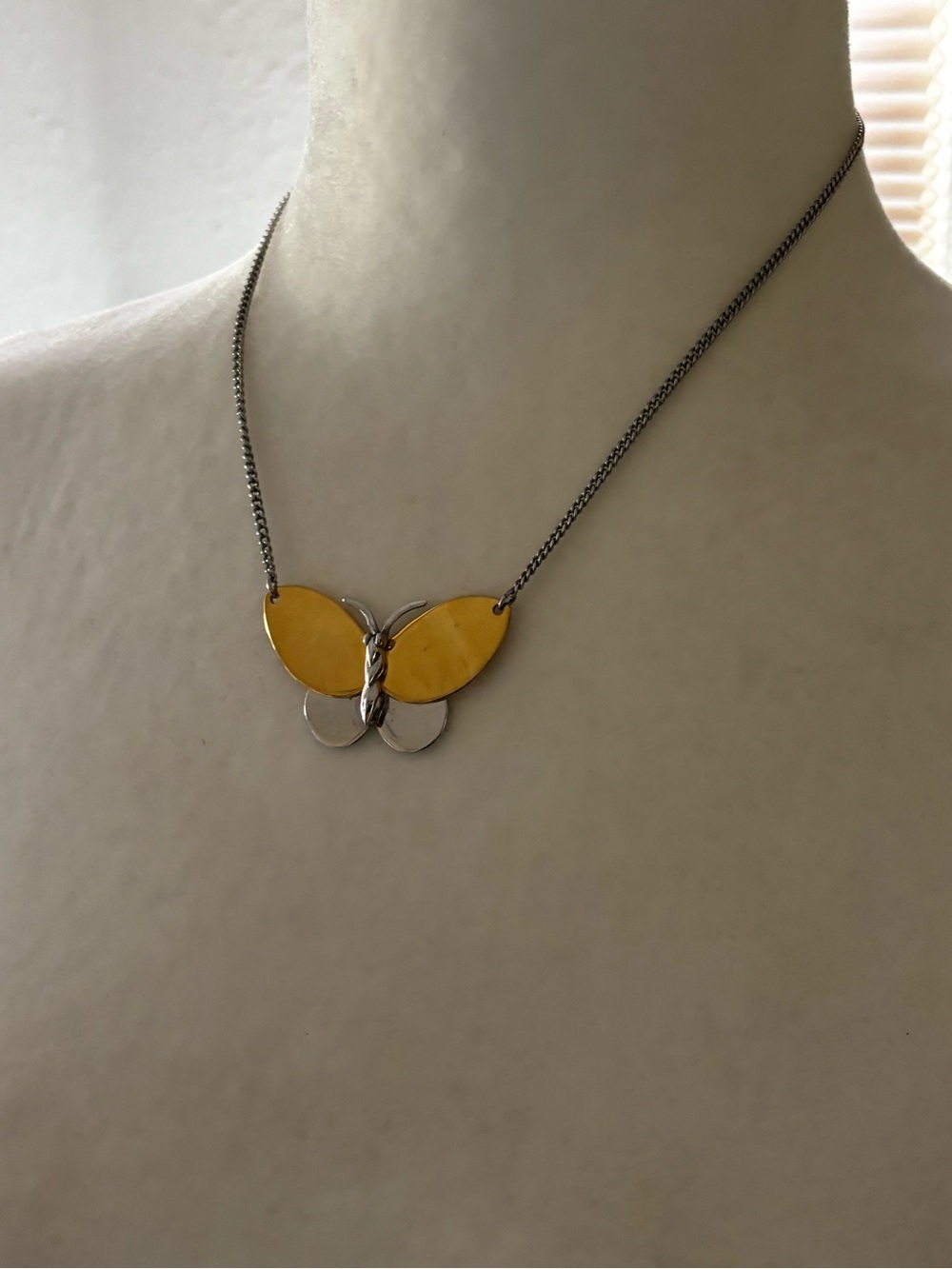 Avon 2 Tone Gold and Silver Butterfly Necklace Vintage 70’s